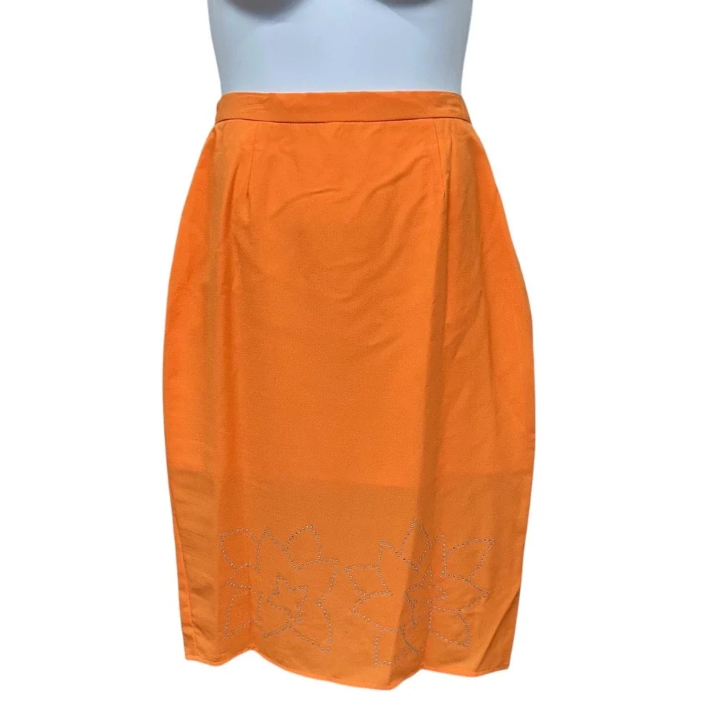 NWT Christie Of California 3 Piece Skirt Suit Set Womens 12 Orange Beaded Floral